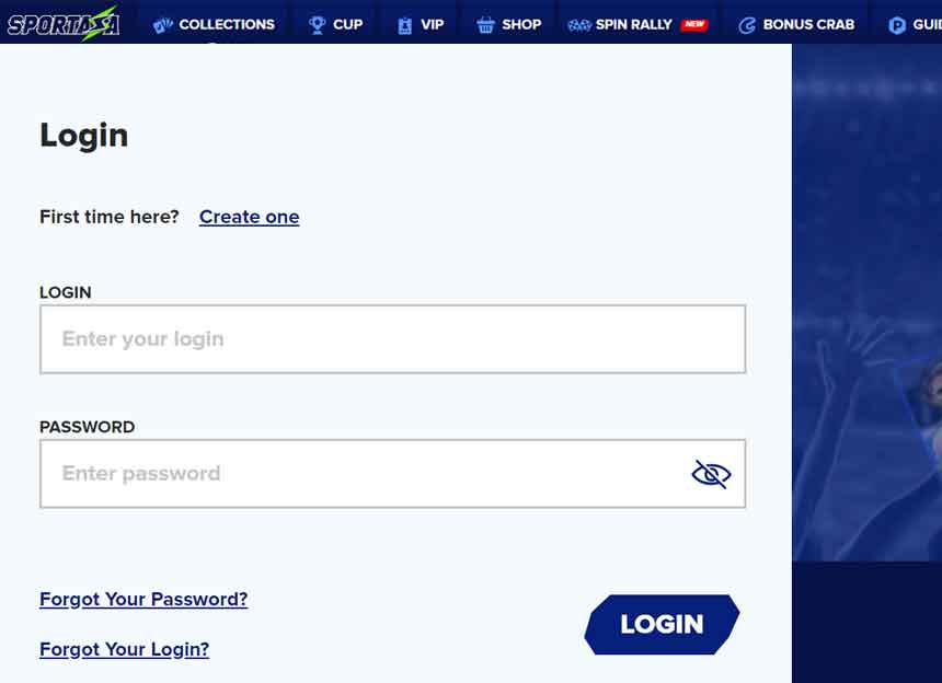 login process Sportaza account