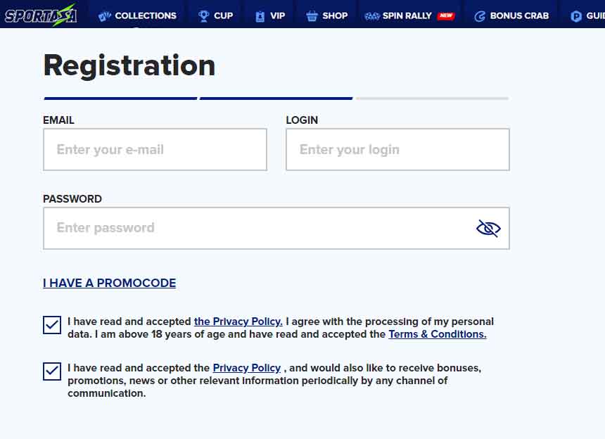 Sportaza Registration form